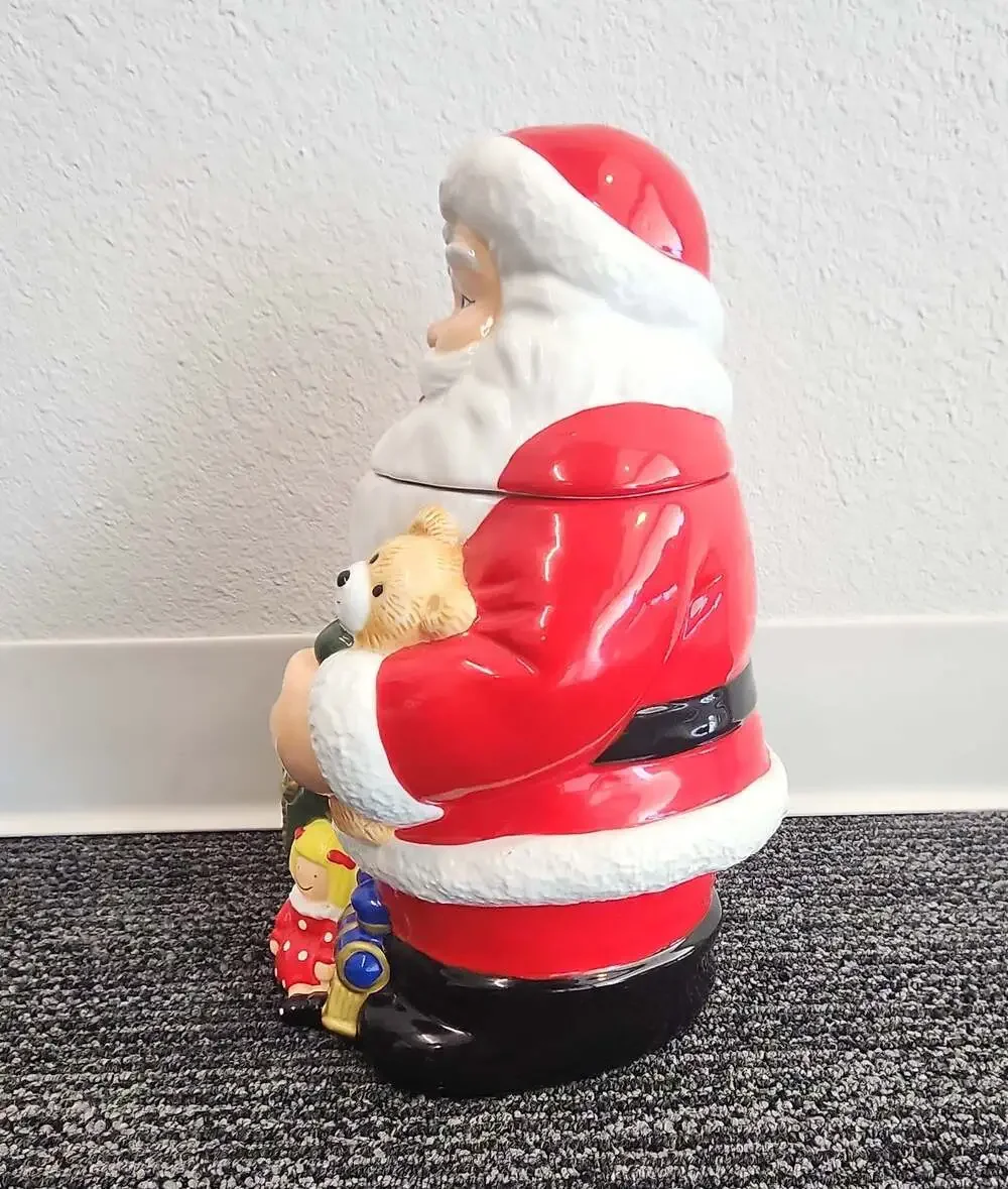 Vintage Santa Claus Foot Tall Ceramic Christmas Cookie Jar with Toys!